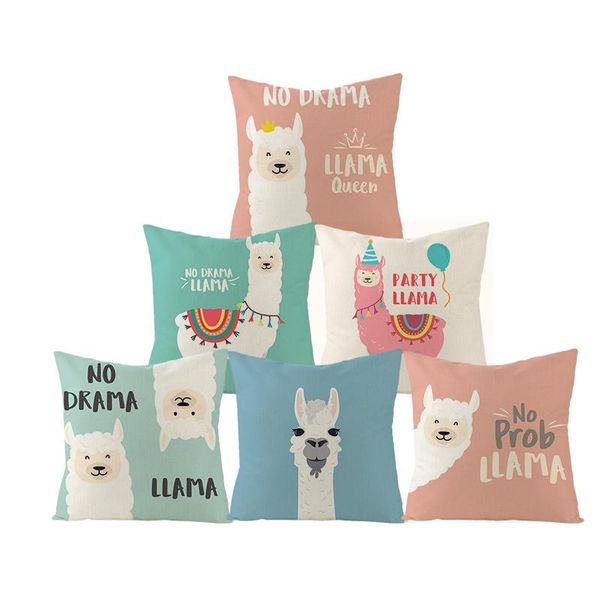 

cushion/decorative pillow nordic style linen case cartoon alpaca pattern throw cover decorative pillowcase cuscini divano t167