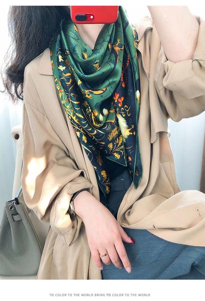 

scarves 2021 jungle breath silk scarf women spring and autumn korean wild satin square mulberry shawl, Blue;gray