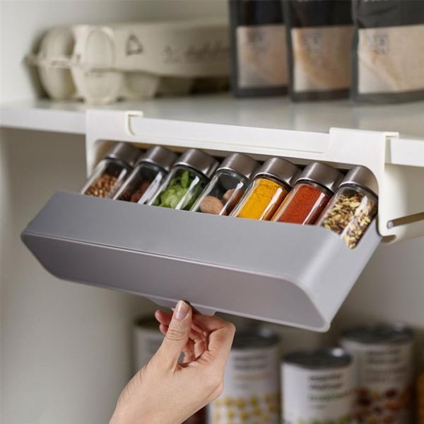 

kitchen storage & organization spice rack bottles organizer wall mounted punch-condiments seasoning jar can under-shelf accessories