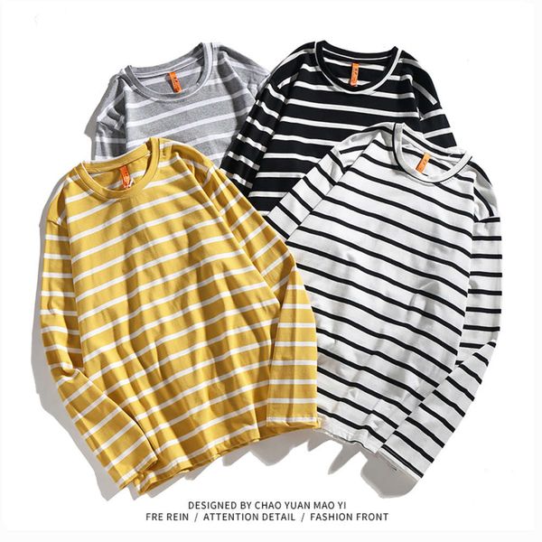 

hairpin casual loose stripe long sleeve t-shirt for men and women, White;black