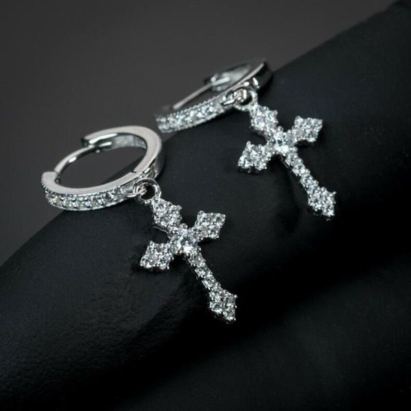 

hoop & huggie kofsac occident trendy shiny zircon cross earrings for men women 925 sterling silver jewelry glamorous valentine's day gi, Golden;silver