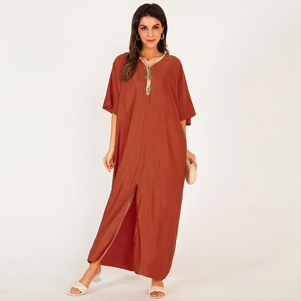 

summer orange long vintage slit womens dresses v neck webbing half sleeve batwing loose fashion, Black;gray