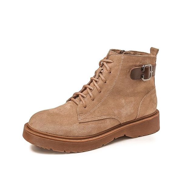 

boots autumn ankle suede leather women flat platform short shoes warm winter snow female botines mujer 2021, Black