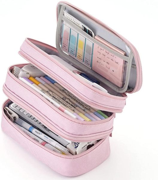 

pencil cases large capacity case 3 layers big handle pouch bag holder organizer with double zipper cosmetic