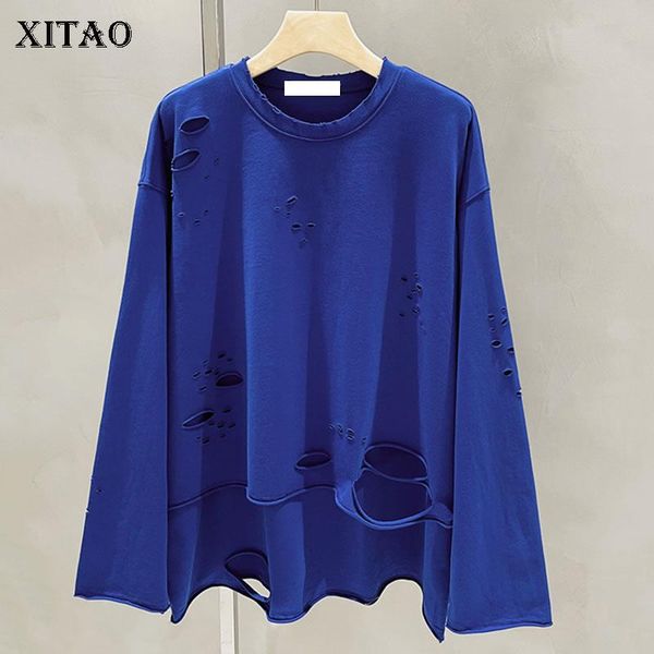 

xitao patchwork hole solid t shirt women 2021 spring casual fashion new style temperament all match o neck women clothes zy5538, White
