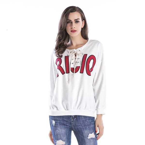 

loose letter printed long sve sweater women's round neck autumn and winter, White