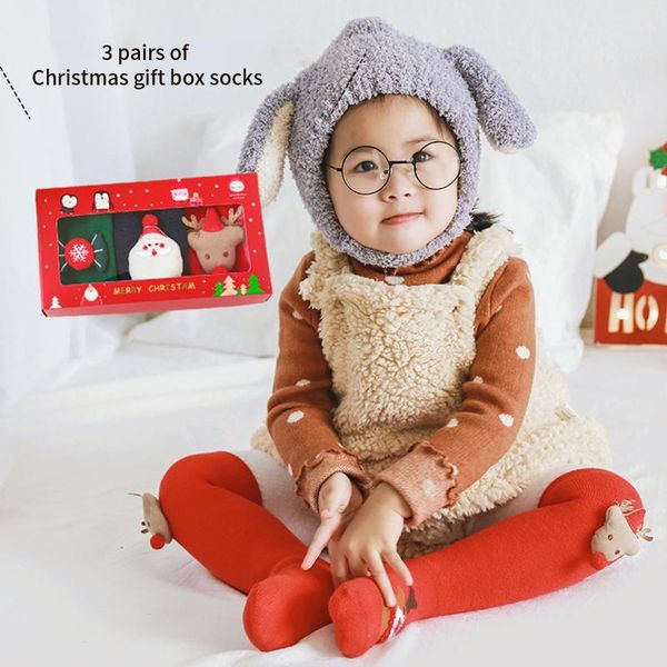 

footies 3 pairs autumn winter baby girl christmas leggings kids socks cute toddler long soft pantyhos warm thick gift 1-9t, Blue