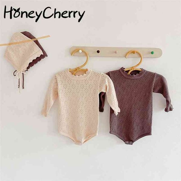 

knitting wool base bodysuits suit baby girl long sleeve bodysuit clothes 210702, Blue