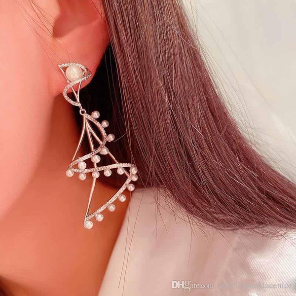 

chic women earrings white gold plated cz pearl earrigns dangles for girls women for party wedding nice gift for friends, Golden;silver