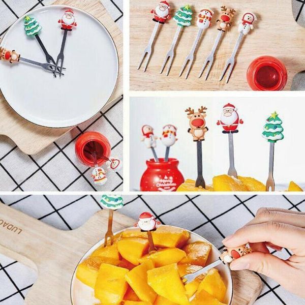 

forks 5pcs/set christmas fruit fork cartoon santa claus salad stick dessert vegetable for party decoration accessories u2p1