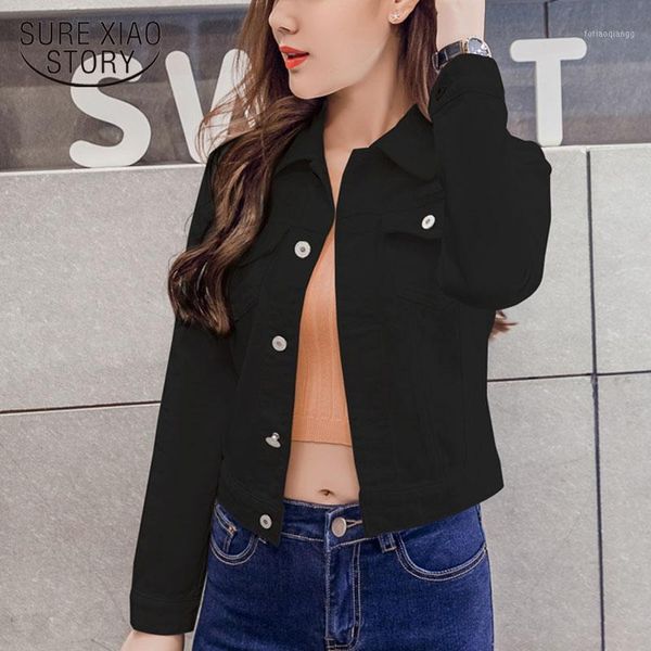 

women's jackets solid denim jacket women short overcoat ladies long sleeve casual slim white black jeans for 4866 50, Black;brown