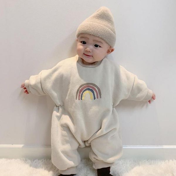 

jumpsuits winter baby boy girl warm thick clothes romper long sleeve rainbow jumpsuit born toddler neri plus cashmere, Blue