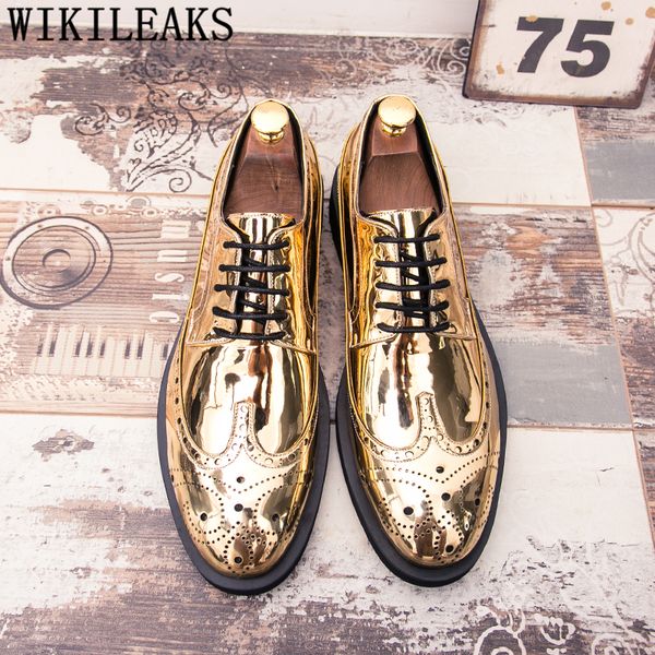 

party shoes for men fashion high brogue shoes men elegant italian brand gold formal shoes men wedding coiffeur buty meskie, Black