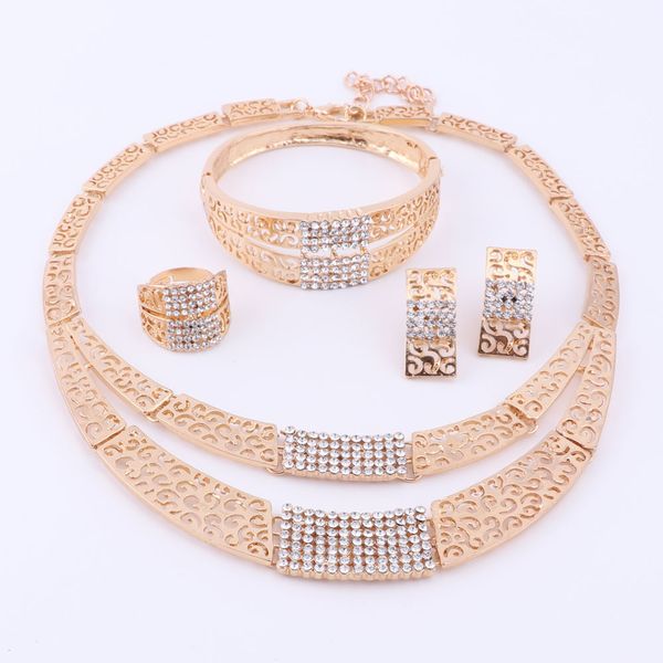 

gold fashion charm plated new crystal necklace african women luxury for bracelet bridal sets jewelry ring earrings wedding party cfkcw, Golden
