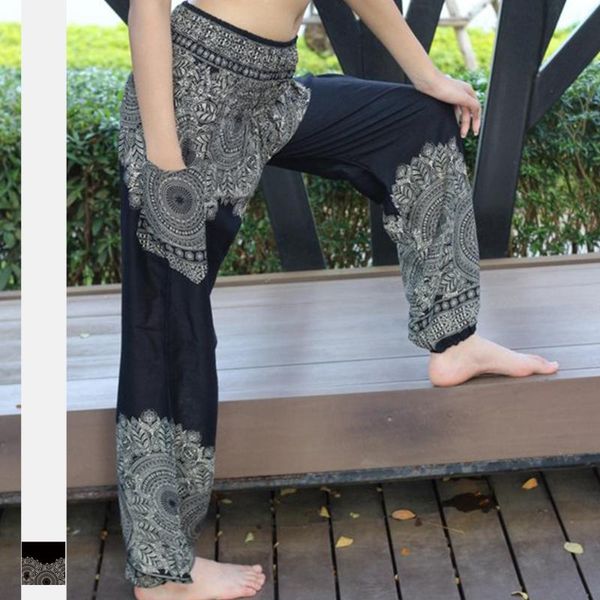 

yoga outfits womens loose pants print wide leg trousers long stretch travel lounge festival beach outdoor fitness sport trouser, White;red