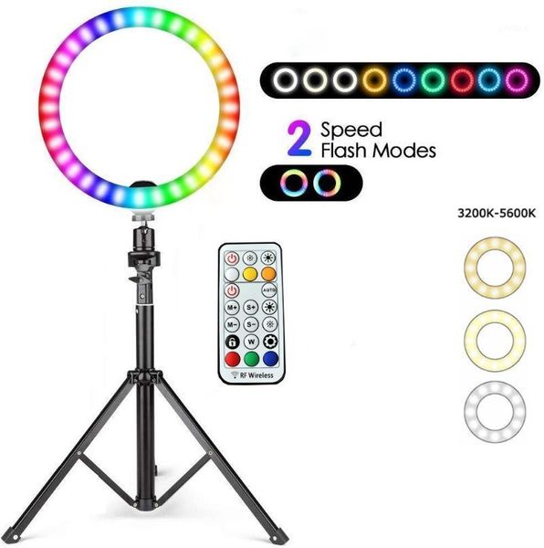 

10inch 26cm rgb ring light with tripods 26light colors rainbow colorful lighting for vlogging videos mobile pc flash heads1