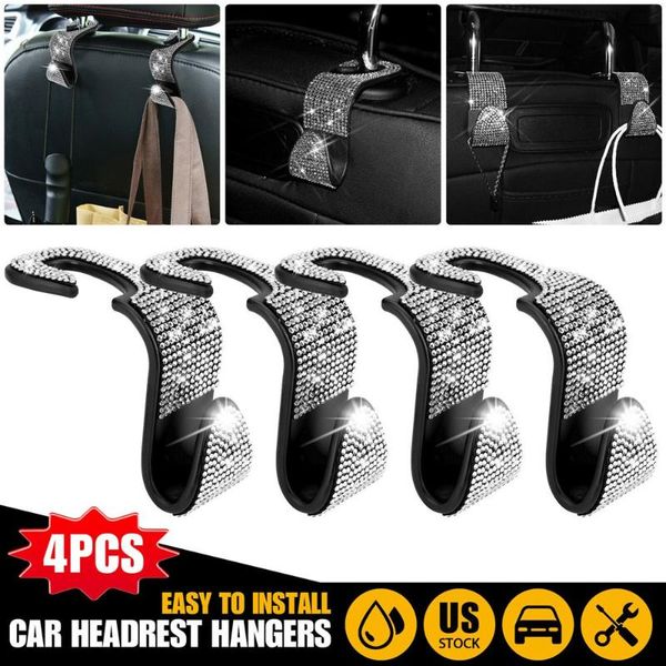 

car organizer 4pcs bling rhinestone seat headrest hook backseat hanger bag cloth holder purse storage clip accessories