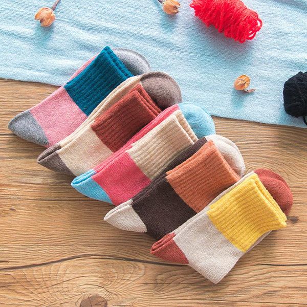

socks & hosiery 5 pairs women winter vintage patchwork wool sock thicken warm themal cotton, Black;white