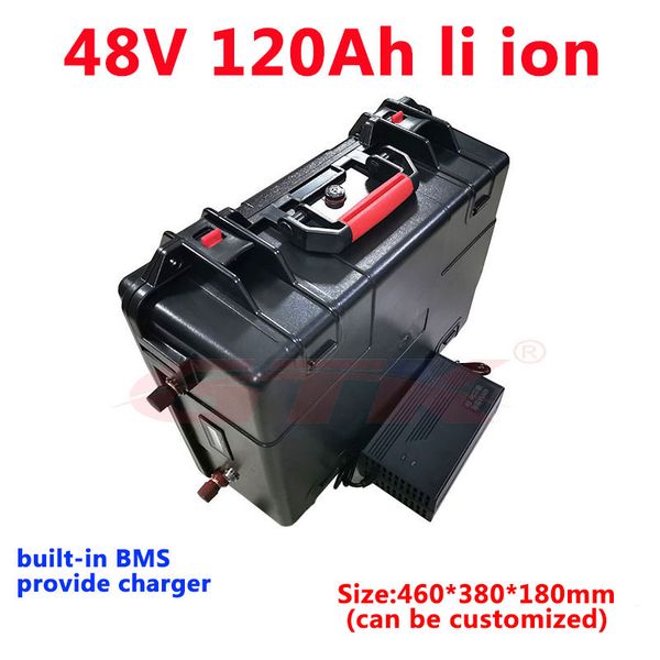 

lithium battery 48v 120ah li ion battery pack built-in bms for 4800w 9600w golf cart solar system rv +10a charger