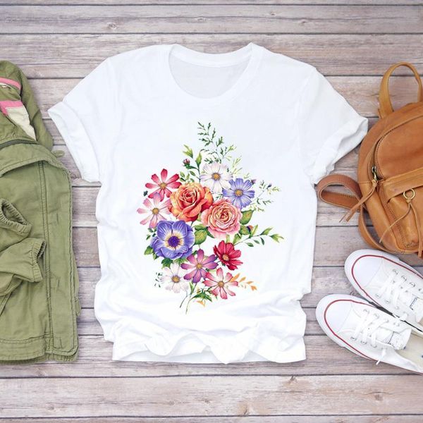 

women floral 90s short sleeve punk fashion flower clothing lady t-shirts womens graphic t shirt ladies female tee t-shirt, White