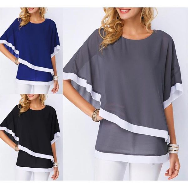 

women 2021 fashion summer chiffon blouse solid color batwing casual shirt breathable ladies women's blouses & shirts, White