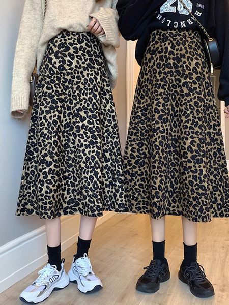 

skirts 2021 autumn fashion high waist leopard print all-match female's long type retro skir medieval skirt, Black