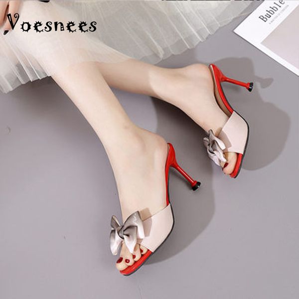 

red net women's slippers out to wear new 2021 high heels eight cm fashionable sandals summer anti-slip bottom rubber stiletto i5kj, Black
