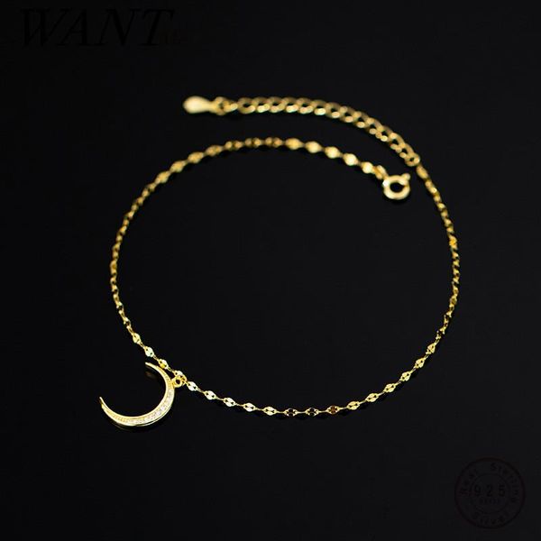 

anklets wantme 925 sterling silver fashion romantic moon pendant lip piece chain charm anklet for women simple beach party foot jewelry, Red;blue