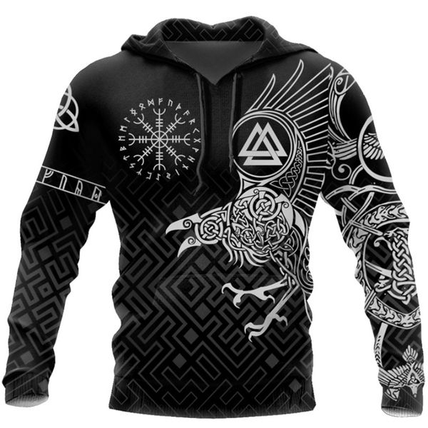 

new viking tattoo 3d printed men hoodies harajuku fashion hooded sweatshirt autumn street hoodie sudadera hombre ws-119 201128, Black