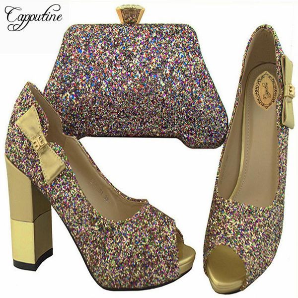 

capputine latest african woman shoes and bag set fashion italian rhinestone high heels for party bch-31 dress, Black