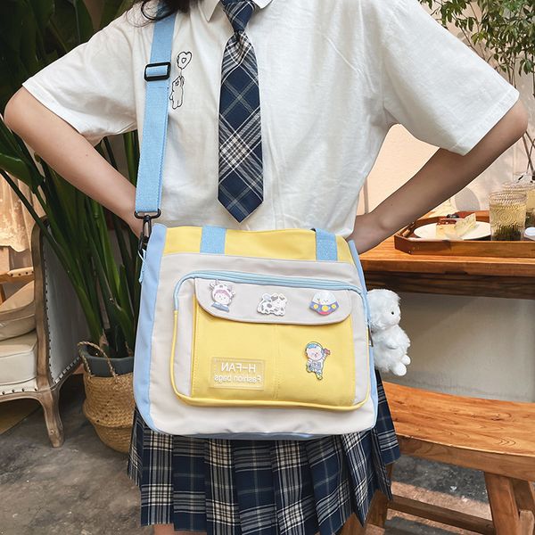 

summer small fresh canvas bag female student design sen department shoulder contrast color lovely cartoon hand