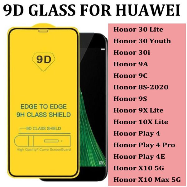 Protezione completa in vetro temperato 9D per Huawei Honor 30 LITE 30i Honor 9A 9C 8S 2020 9S Honor 9X Lite 10x play 4 pro 4E