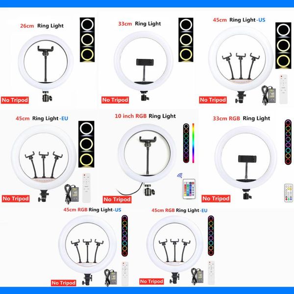 

45cm 18inch rgb ring light dimmable selfie lamp with phone clip pgraphy lighting for video live 10inch/26/33cm rgb ringlight
