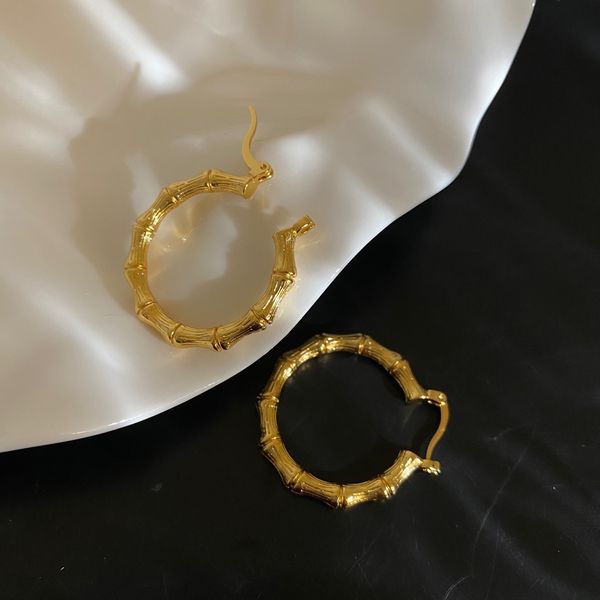 

heavy industry bamboo circle earrings people's design temperament gold and silver plated needle color protection women e5-10