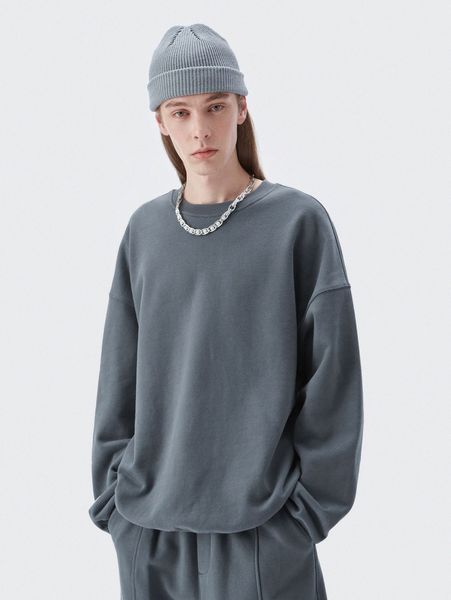 

men drop shoulder solid pullover v6s7#, Black