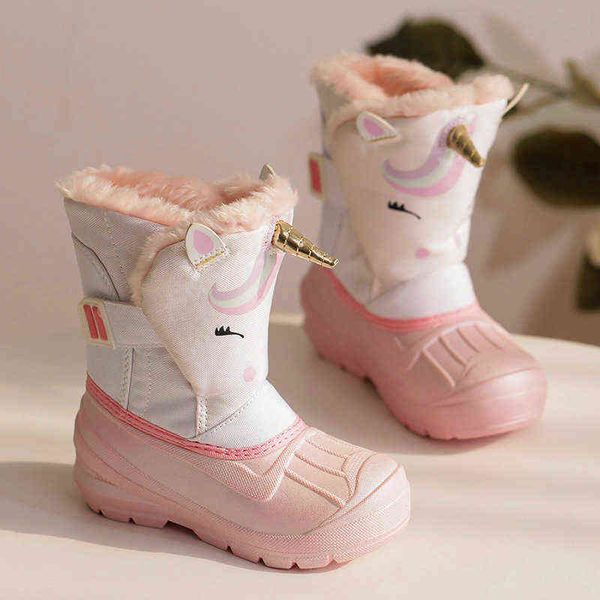 Stivali da neve per ragazze unicorno Scarpe impermeabili antiscivolo per il freddo Stivali di gomma per ragazze di marca per bambini Sneakers moda 211108