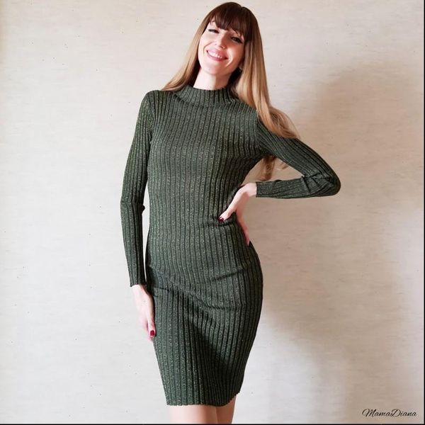 

2021 winter long sequined shining elegant women dresses elastic striped slim knitted sheath midi dress d2912, Black;gray