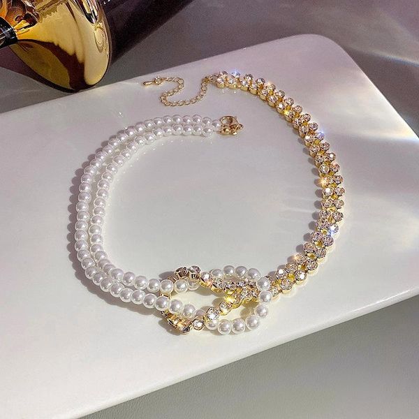 

chokers 2021 pearl crystal titanium steel non-fading necklace female tide simple clavicle chain temperament pendant jewelry gift, Golden;silver