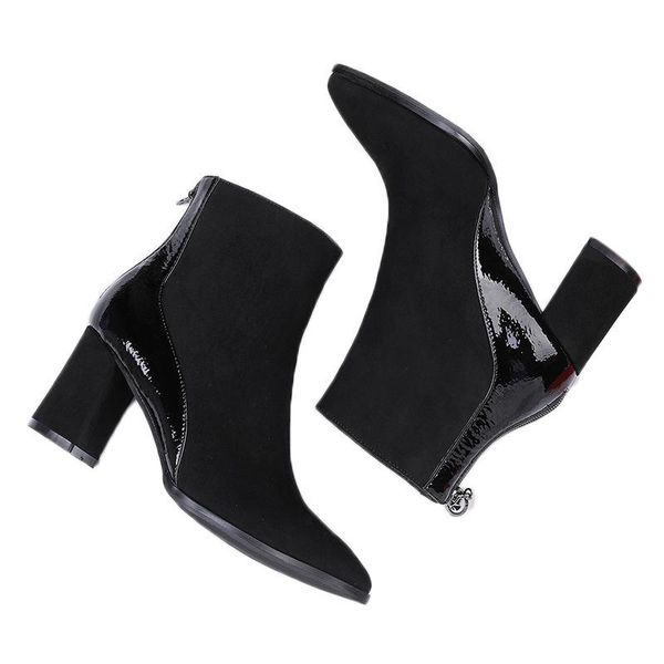 

boots 2021 short fashion women single-boot tip thick heel zipper high black