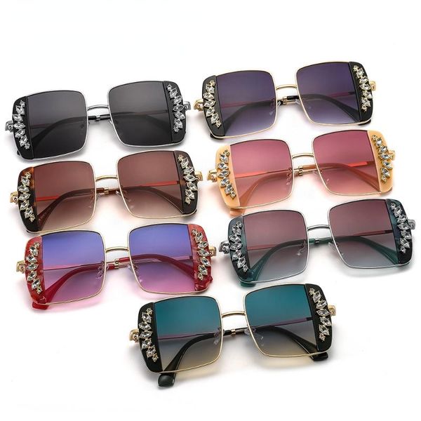 

sunglasses diamond setting square women 2021 quality alloy frame uv400 shades goggle y2k glasses eyewear gafas, White;black
