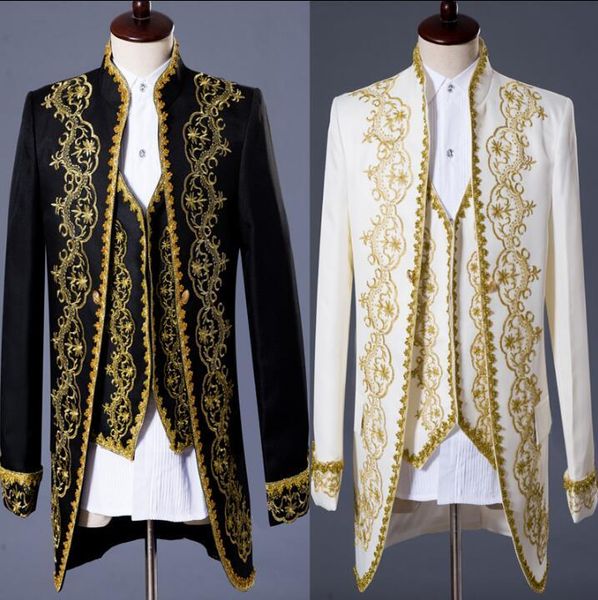 

men's suits & blazers ( jacket + pants vest )gold 2021 fashion men slim fit tailcoat groom wedding prom dress suit embroidered male for, White;black