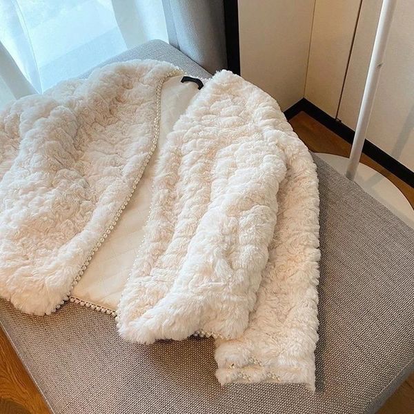

women's jackets korean temperament solid winter warm v-neck pearls edge long sleeve epen stitch coat 2021 loose cotton-padded coats, Black;brown