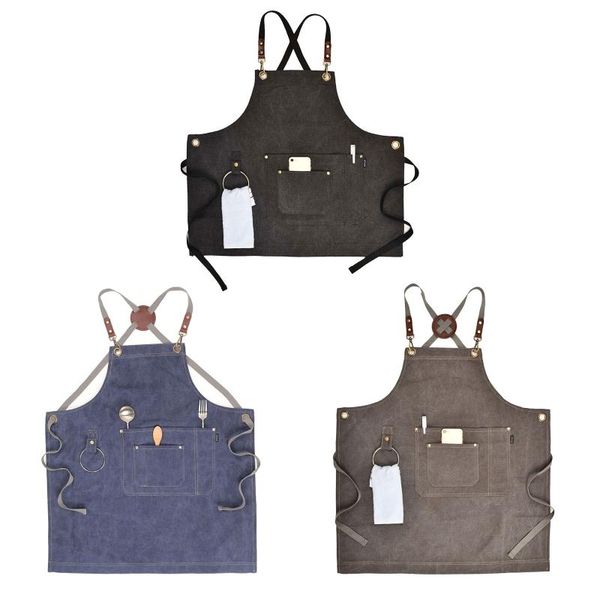 

aprons canvas work apron, multifunction tool with pockets back cross workshop apron for carpenters gardener barber chefs