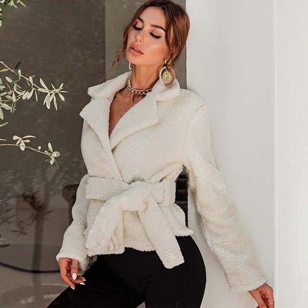 

women's wool & blends autumn winter women beige teddy jackets 2021 stylish female short blet with thick warm cashmere jacket casual gir, Black