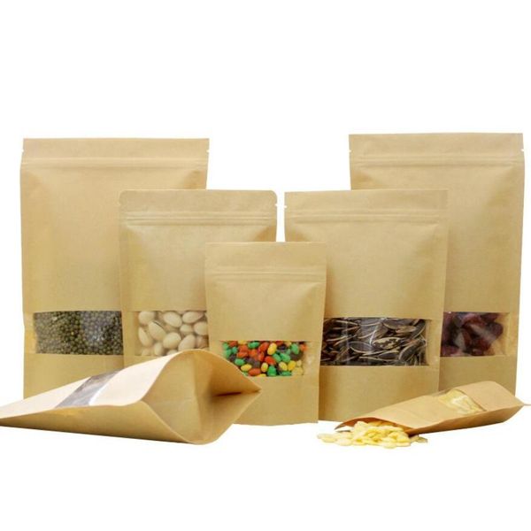 

100pcs food moisture-proof bags,window bags brown kraft paper doypack pouch packaging for snack,coo jllrtz ladyshome