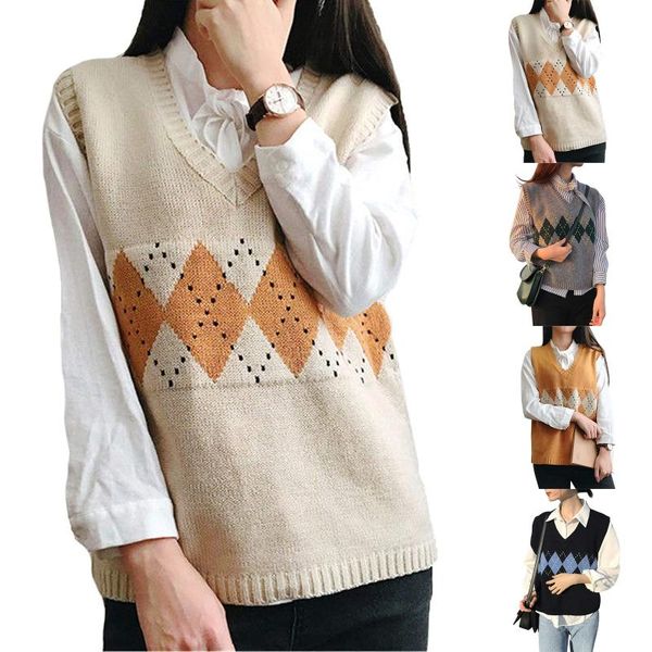 

preppy style knitted sweater vest casual autumn winter tank v-neck streetwear ladies female women sleeveless blusas jumper, White;black