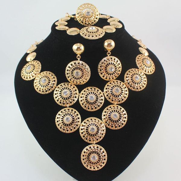 

earrings & necklace women costume jewelry gold color fashion nigerian wedding african beads round pendant crystal choker statement set, Silver