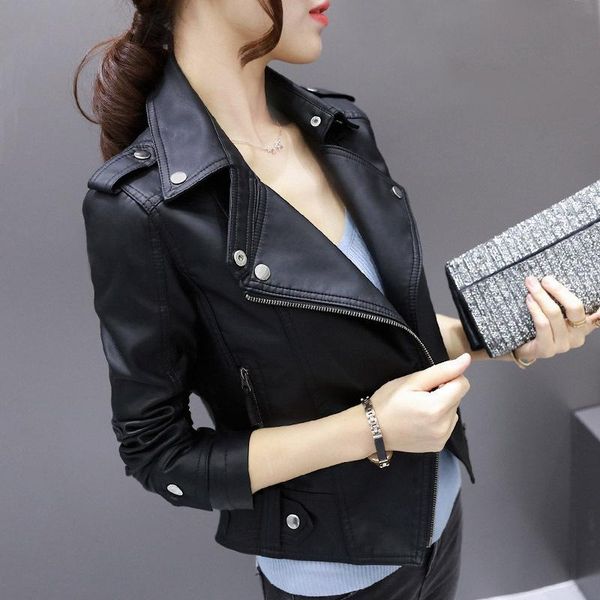 

women's jackets autumn women fashion leather clothing lady jacket harajuku zipper pocket high waist short paragraph coat female outwear, Black;brown