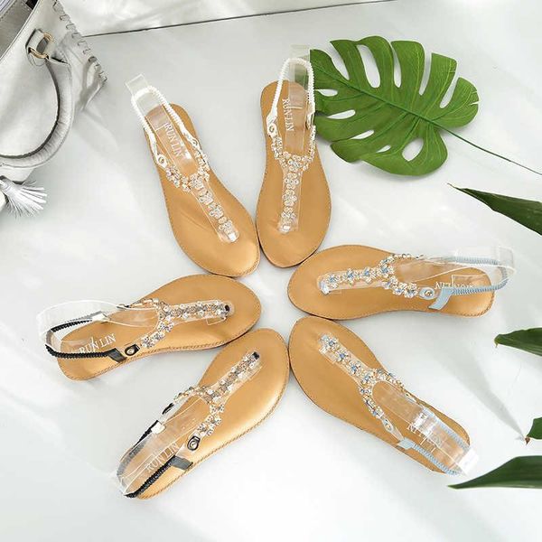 

sandals summer 2021 women's flat bottomed beach comfortable shoes elastic band, Black