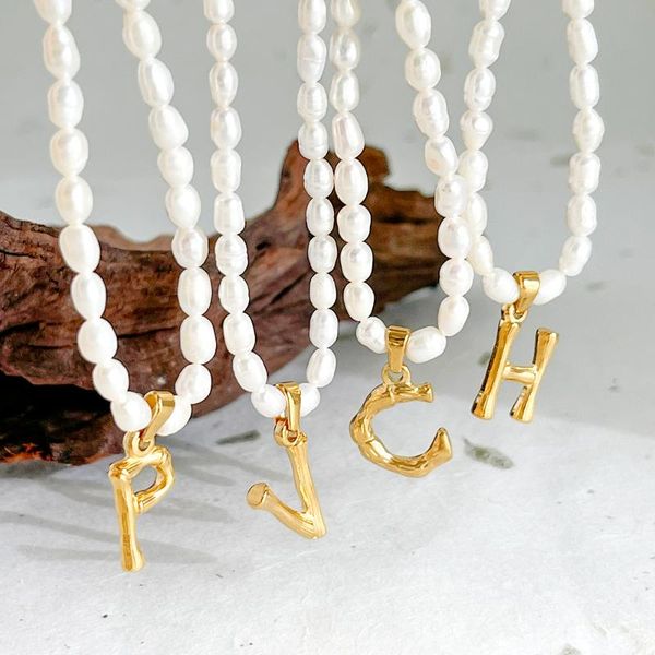

pendant necklaces monlansher natural freshwater pearls choker titanium steel metal letter necklace elegant vintage jewelry 2021, Silver